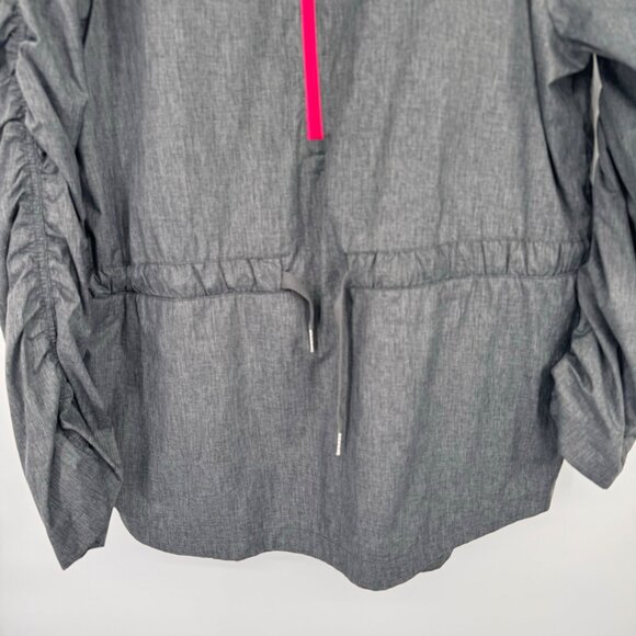 Fabletics Gray Ruched Long Sleeve Jacket Pink Zipper Drawstring Womens size larg - Picture 9 of 16